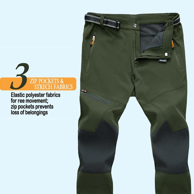 MAGCOMSEN Winter Pants for Men Waterproof Fleece Lined Thermal Warm Pants Snow Ski Hiking Work Trousers Green 30 - Image 3